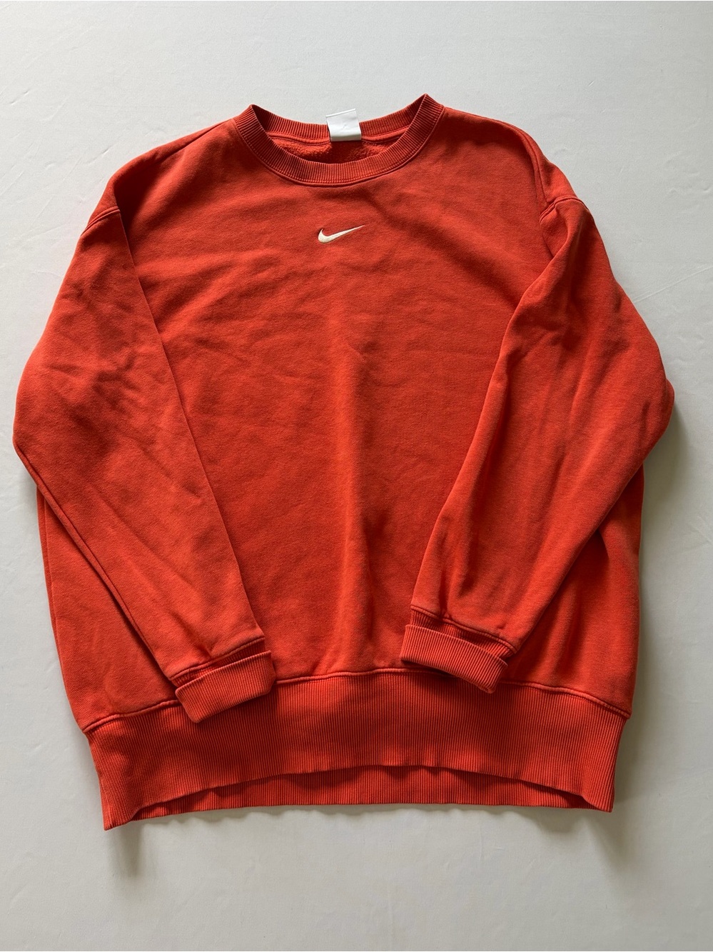 Nike Orange Men's Crewneck Sweatshirt White Swoosh small S Burnt Sienna